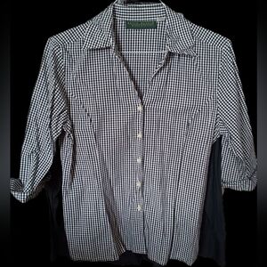 Harve Bernard Tailored Black & White Gingham Shirt | 3/4 Sleeve Button Down